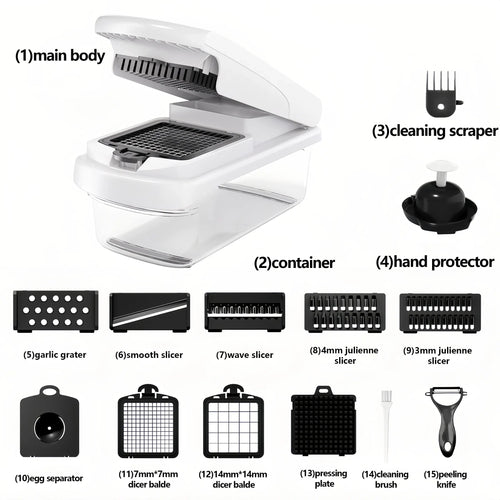 Professional Vegetable Chopper, 15-in-1 Multifunctional Food Chopper