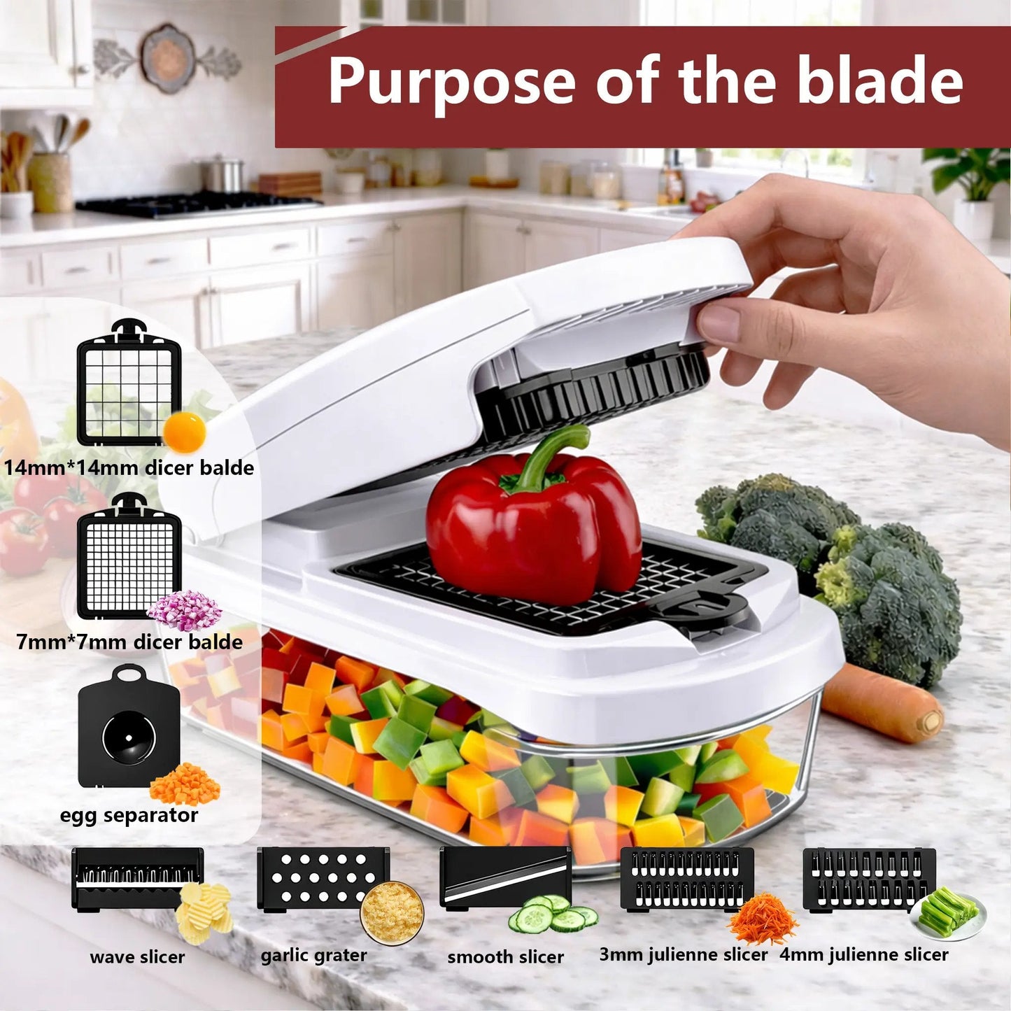 Professional Vegetable Chopper, 15-in-1 Multifunctional Food Chopper