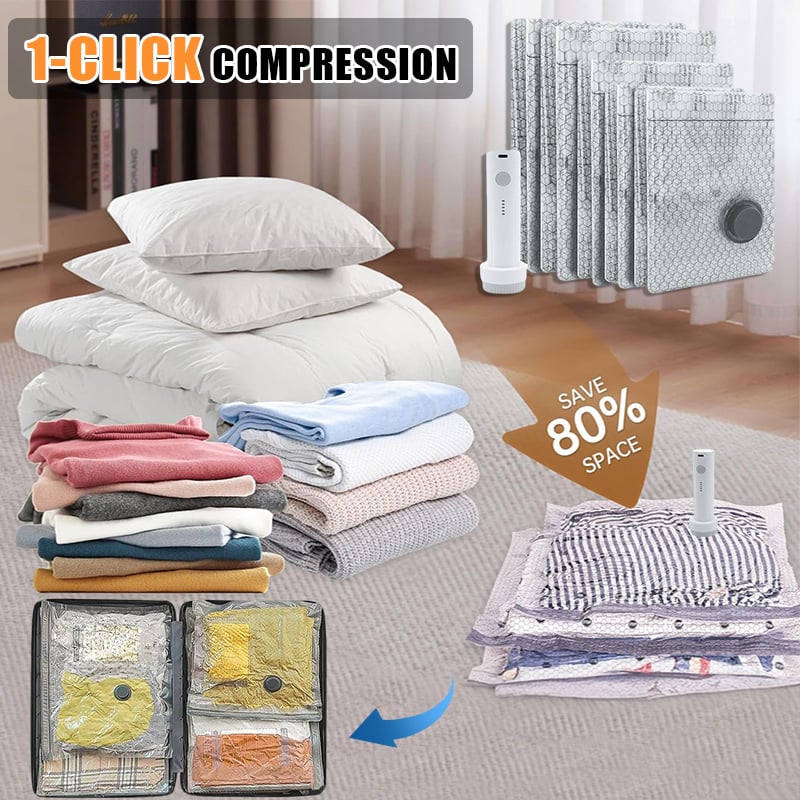 Cordless Travel Vacuum Storage Compression Bag Set - TSA Approved & Reusable | Up to 80% More Space