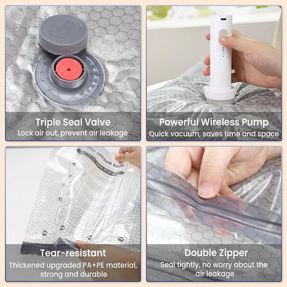 Cordless Travel Vacuum Storage Compression Bag Set - TSA Approved & Reusable | Up to 80% More Space